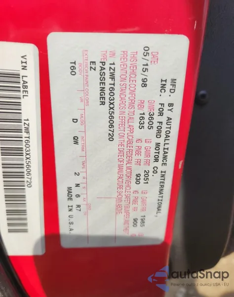 1999 Mercury Cougar I4 z USA, uszkodzony, nr VIN 1ZWFT603XX5606720